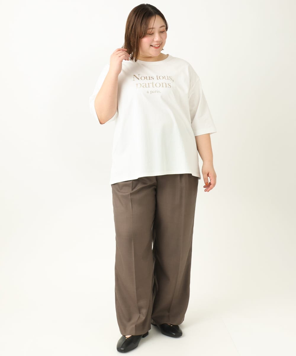 OLKEA09049 eur3(エウルキューブ) 【大きいサイズ】ドロップショルダーロゴTシャツ ホワイト(90)