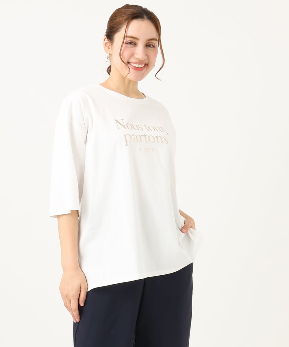 OLKEA09049 eur3(エウルキューブ) 【大きいサイズ】ドロップショルダーロゴTシャツ ホワイト(90)