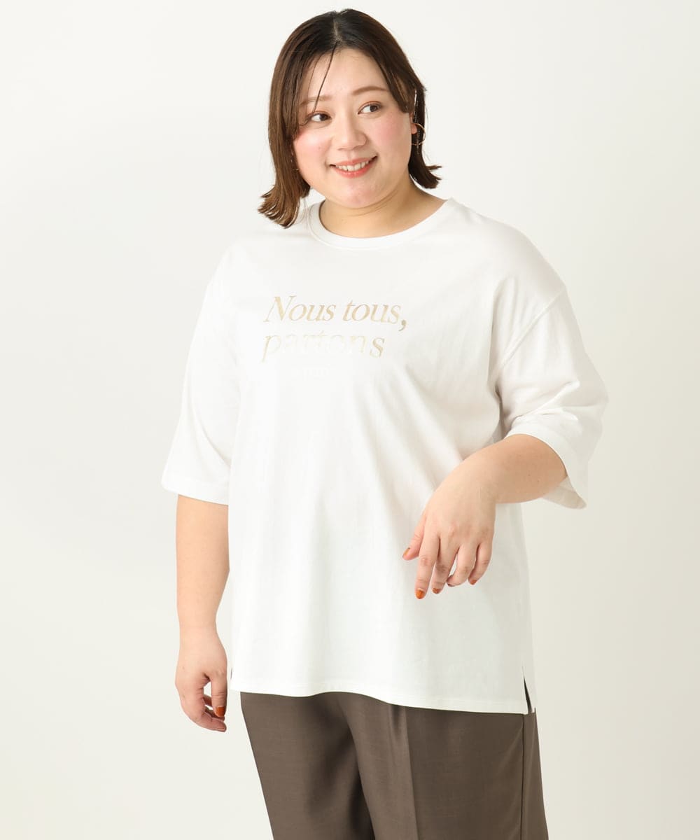 OLKEA09049 eur3(エウルキューブ) 【大きいサイズ】ドロップショルダーロゴTシャツ ホワイト(90)