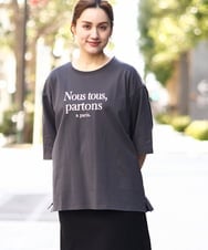 OLKEA09049 eur3(エウルキューブ) 【大きいサイズ】ドロップショルダーロゴTシャツ ダークグレー(93)