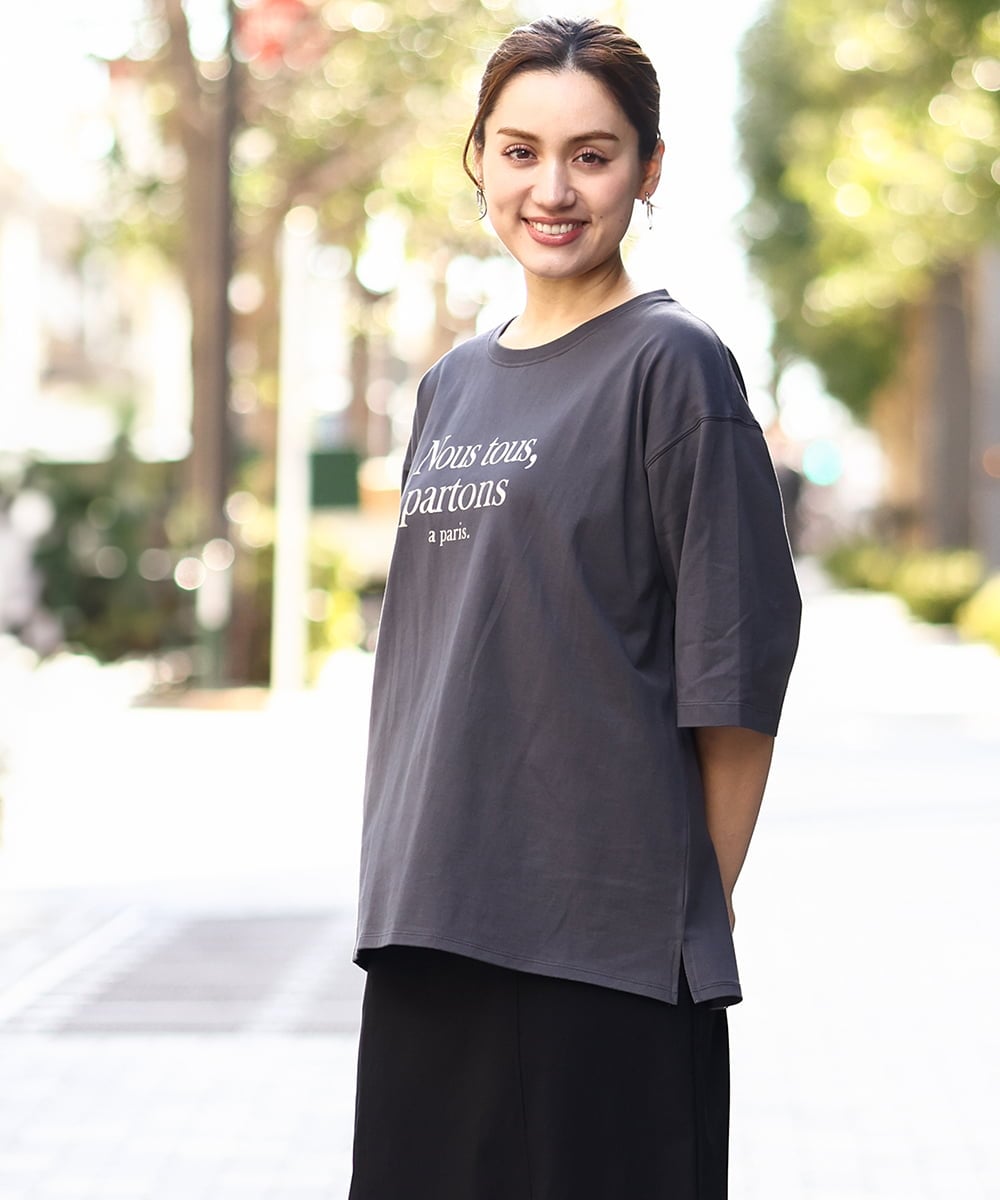 OLKEA09049 eur3(エウルキューブ) 【大きいサイズ】ドロップショルダーロゴTシャツ ダークグレー(93)
