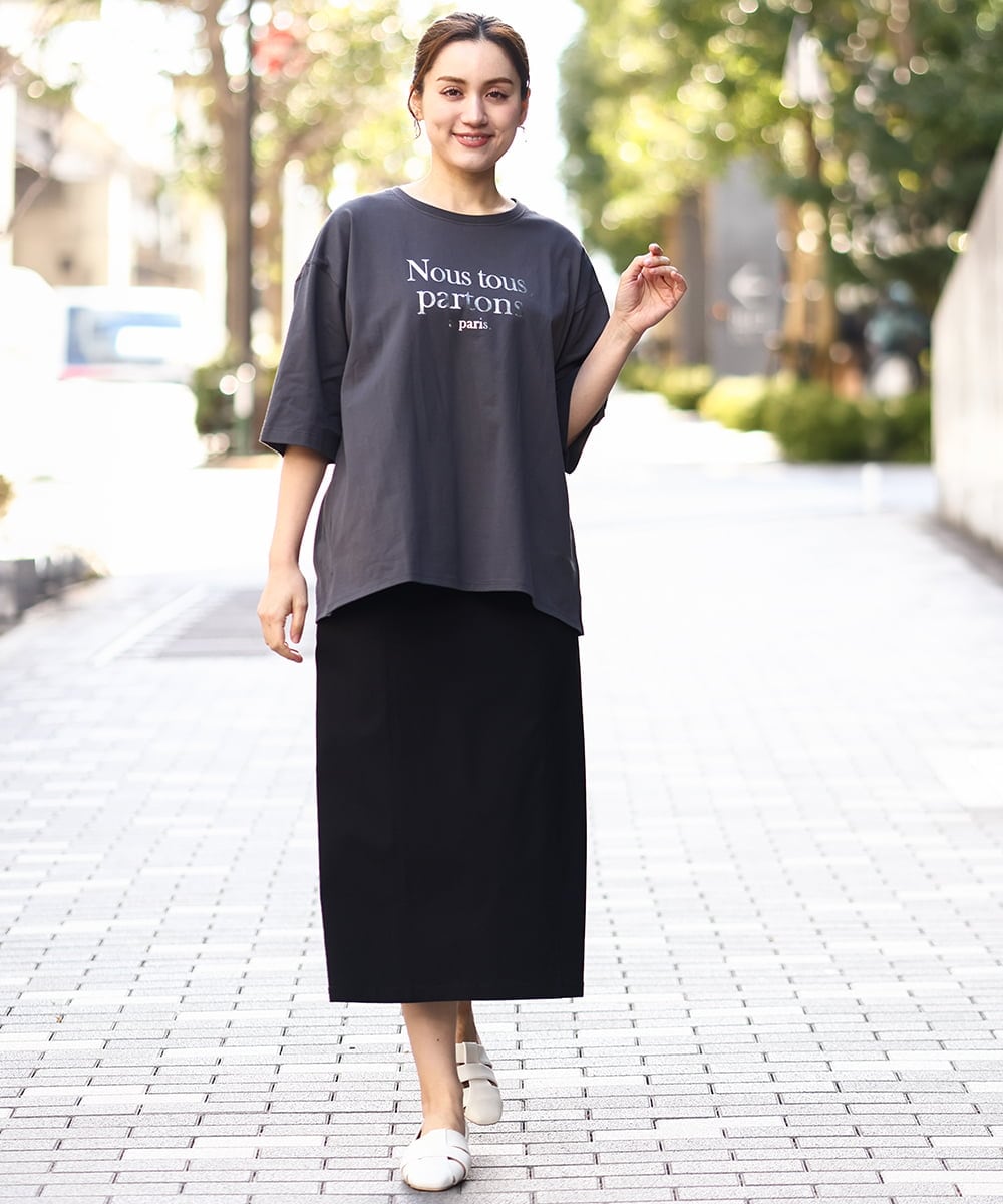 OLKEA09049 eur3(エウルキューブ) 【大きいサイズ】ドロップショルダーロゴTシャツ ダークグレー(93)