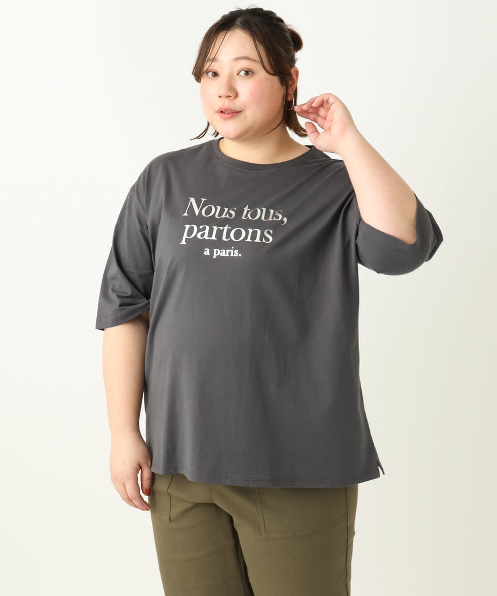OLKEA09049 eur3(エウルキューブ) 【大きいサイズ】ドロップショルダーロゴTシャツ ダークグレー(93)