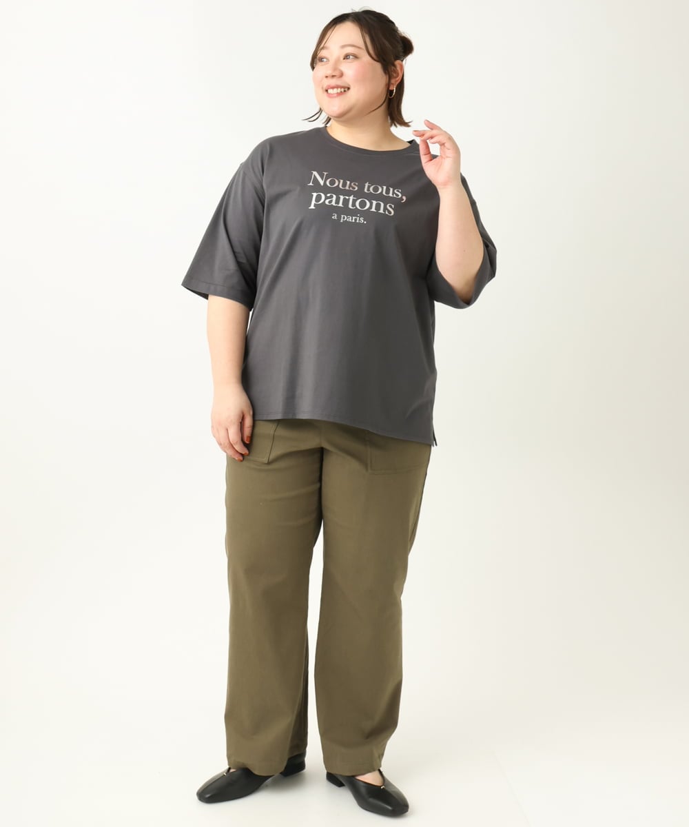 OLKEA09049 eur3(エウルキューブ) 【大きいサイズ】ドロップショルダーロゴTシャツ ダークグレー(93)