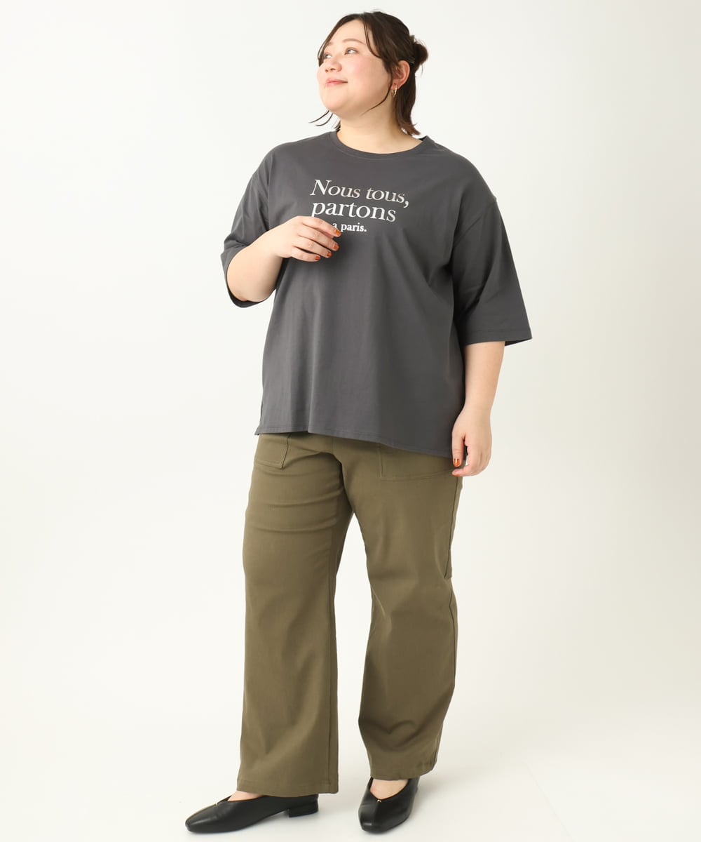 OLKEA09049 eur3(エウルキューブ) 【大きいサイズ】ドロップショルダーロゴTシャツ ダークグレー(93)
