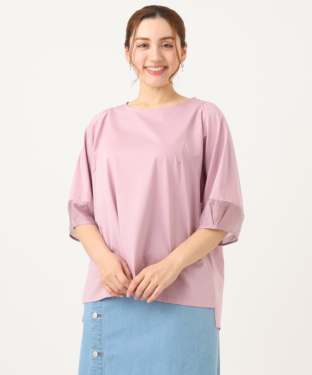 OLKEA11079 eur3(エウルキューブ) 【大きいサイズ】シアーランタンスリーブカットソー ライトピンク(01)