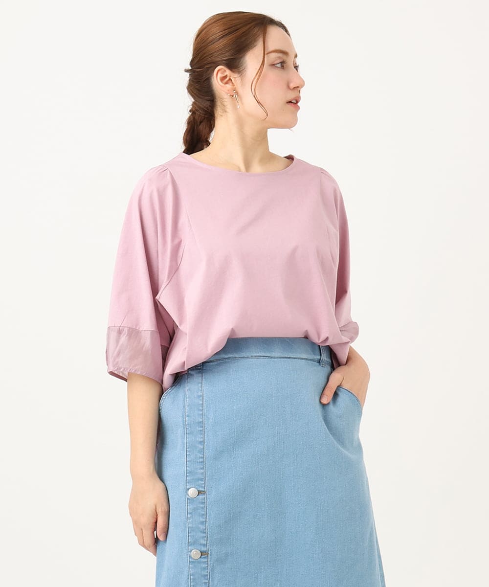 OLKEA11079 eur3(エウルキューブ) 【大きいサイズ】シアーランタンスリーブカットソー ライトピンク(01)