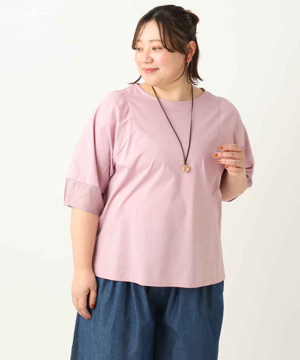 OLKEA11079 eur3(エウルキューブ) 【大きいサイズ】シアーランタンスリーブカットソー ライトピンク(01)