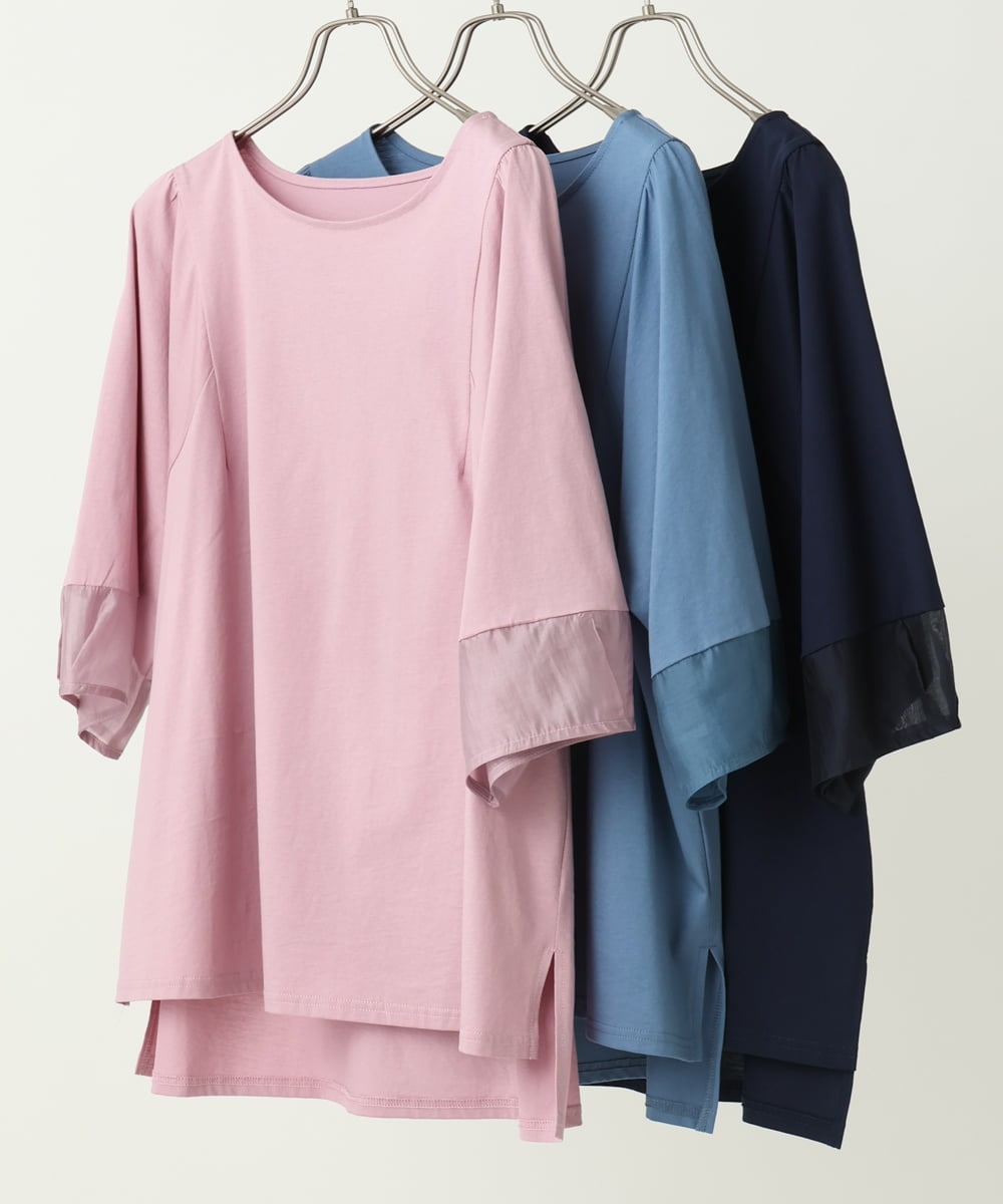 OLKEA11079 eur3(エウルキューブ) 【大きいサイズ】シアーランタンスリーブカットソー ブルー(55)