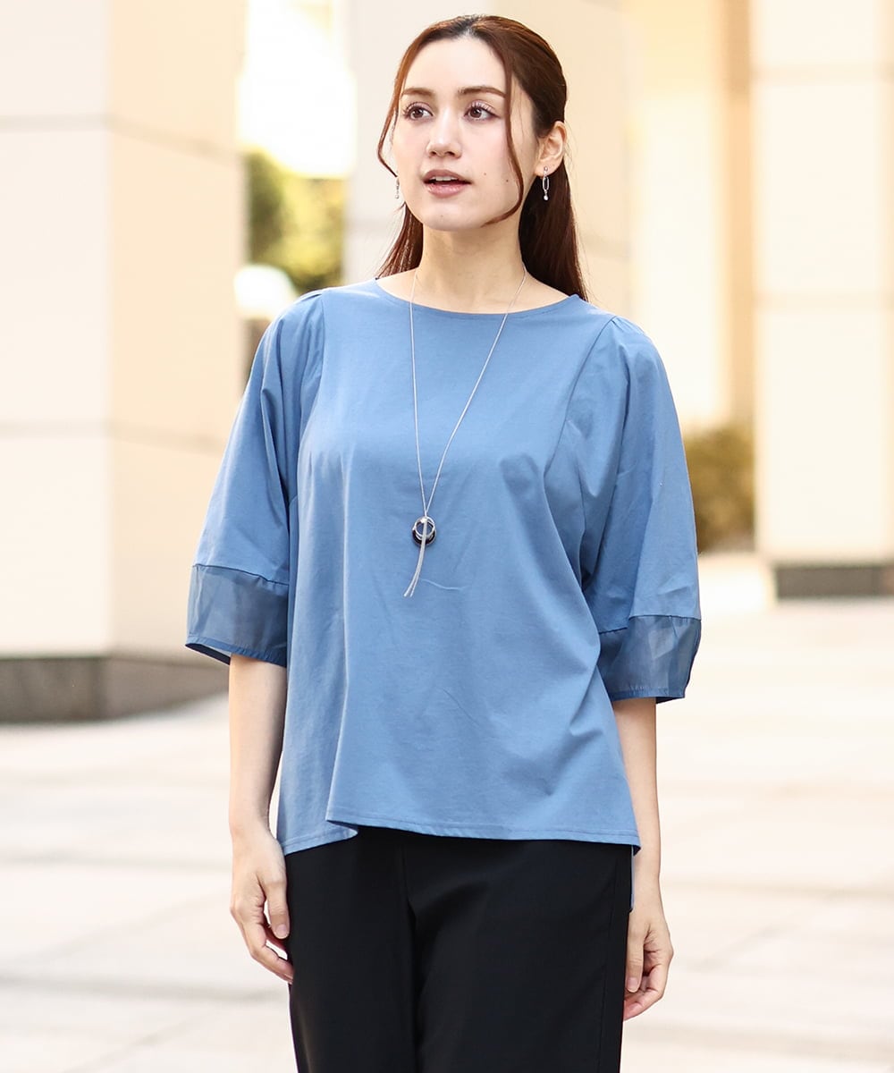 OLKEA11079 eur3(エウルキューブ) 【大きいサイズ】シアーランタンスリーブカットソー ブルー(55)