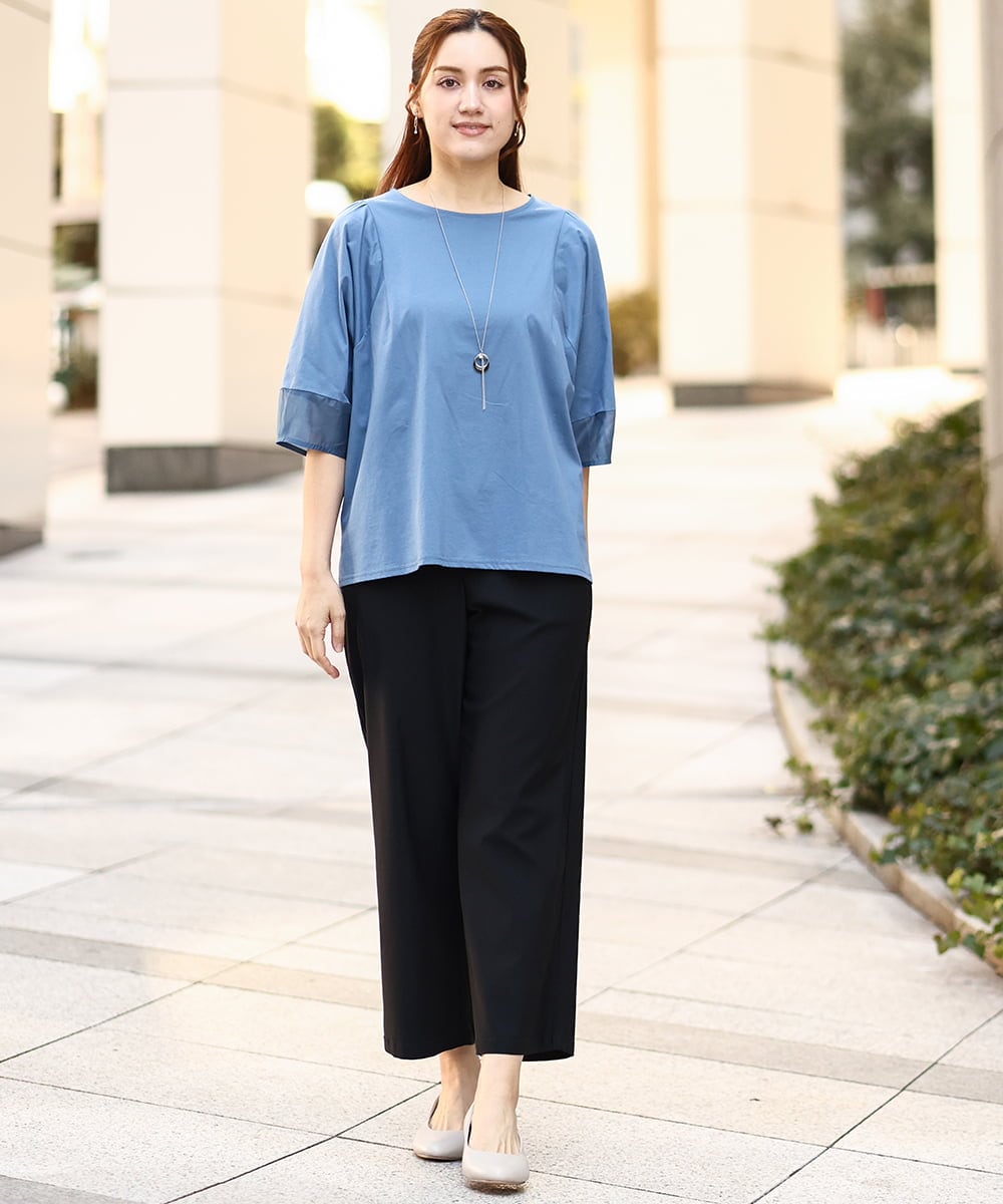 OLKEA11079 eur3(エウルキューブ) 【大きいサイズ】シアーランタンスリーブカットソー ブルー(55)
