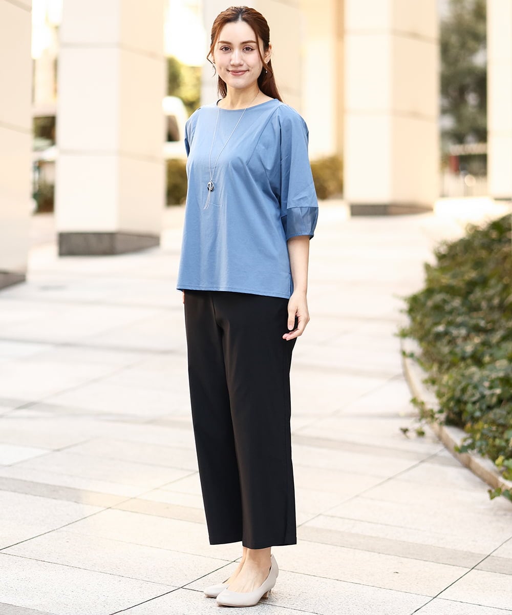 OLKEA11079 eur3(エウルキューブ) 【大きいサイズ】シアーランタンスリーブカットソー ブルー(55)