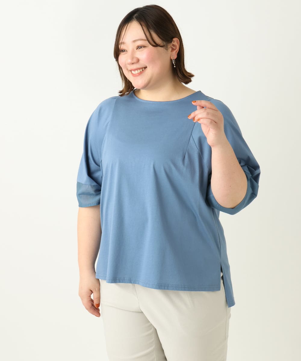 OLKEA11079 eur3(エウルキューブ) 【大きいサイズ】シアーランタンスリーブカットソー ブルー(55)