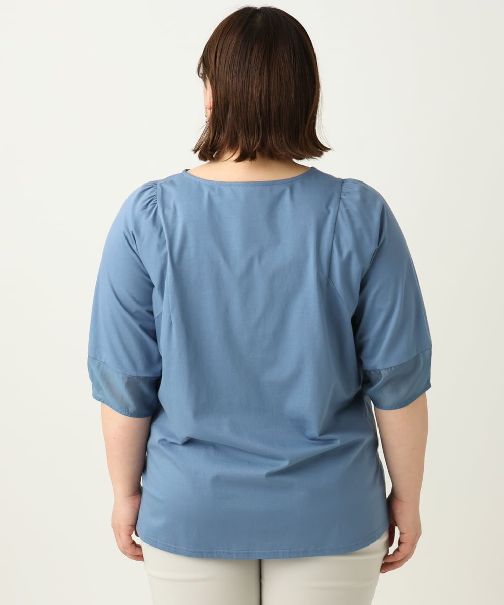 OLKEA11079 eur3(エウルキューブ) 【大きいサイズ】シアーランタンスリーブカットソー ブルー(55)