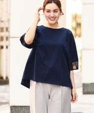 OLKEA11079 eur3(エウルキューブ) 【大きいサイズ】シアーランタンスリーブカットソー ネイビー(57)
