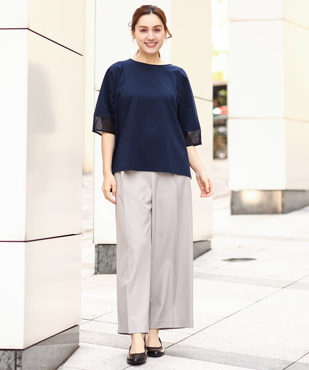 OLKEA11079 eur3(エウルキューブ) 【大きいサイズ】シアーランタンスリーブカットソー ネイビー(57)