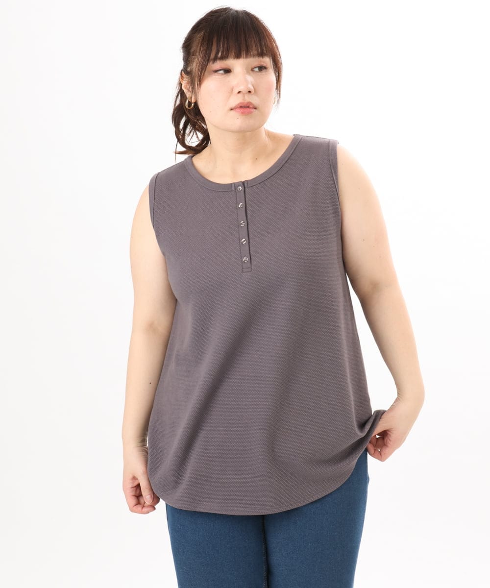OLKED07059 eur3(エウルキューブ) 【WEB先行販売】【大きいサイズ】ヘンリーネックタンクトップ ダークグレー