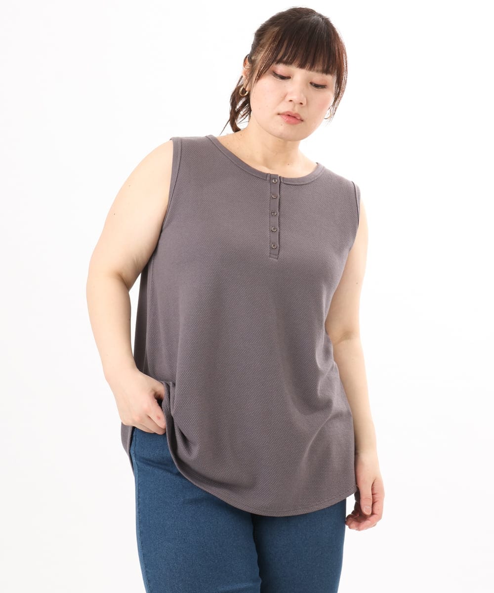 OLKED07059 eur3(エウルキューブ) 【WEB先行販売】【大きいサイズ】ヘンリーネックタンクトップ ダークグレー