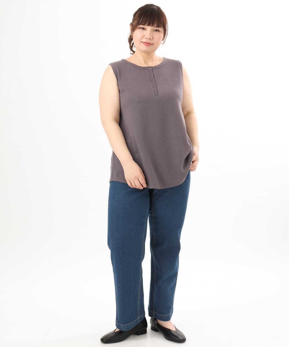 OLKED07059 eur3(エウルキューブ) 【WEB先行販売】【大きいサイズ】ヘンリーネックタンクトップ ダークグレー