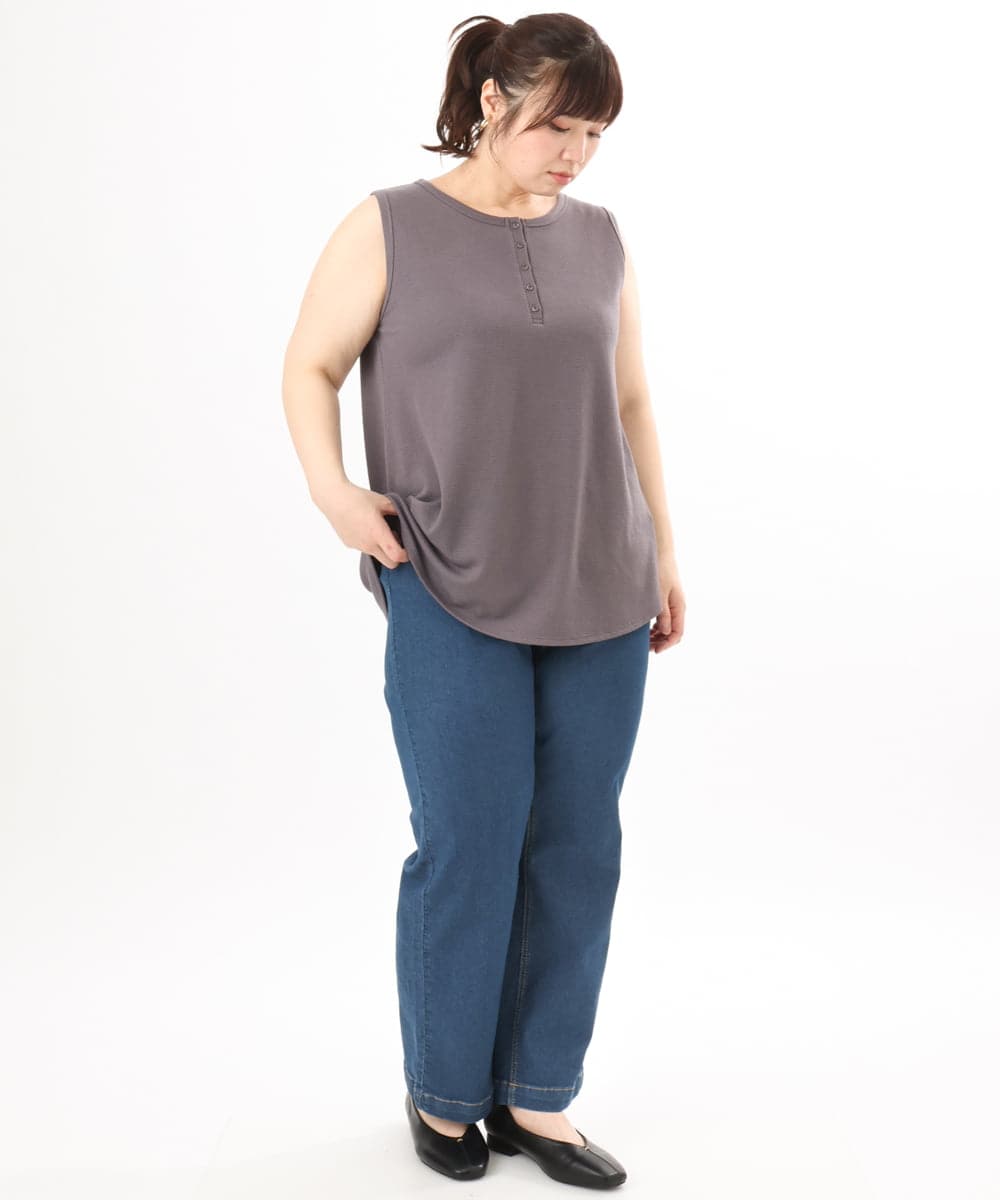 OLKED07059 eur3(エウルキューブ) 【WEB先行販売】【大きいサイズ】ヘンリーネックタンクトップ ダークグレー
