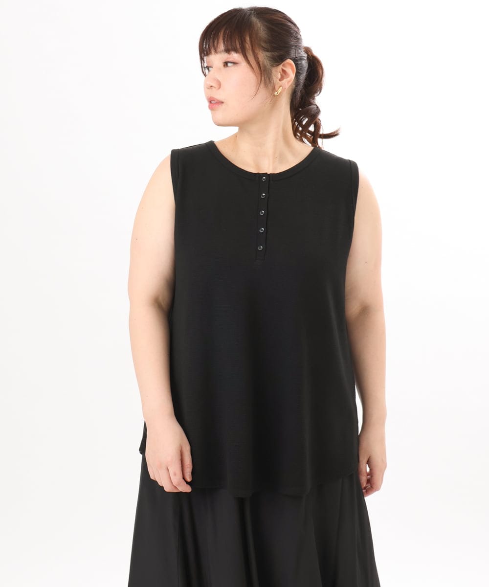 OLKED07059 eur3(エウルキューブ) 【WEB先行販売】【大きいサイズ】ヘンリーネックタンクトップ ブラック