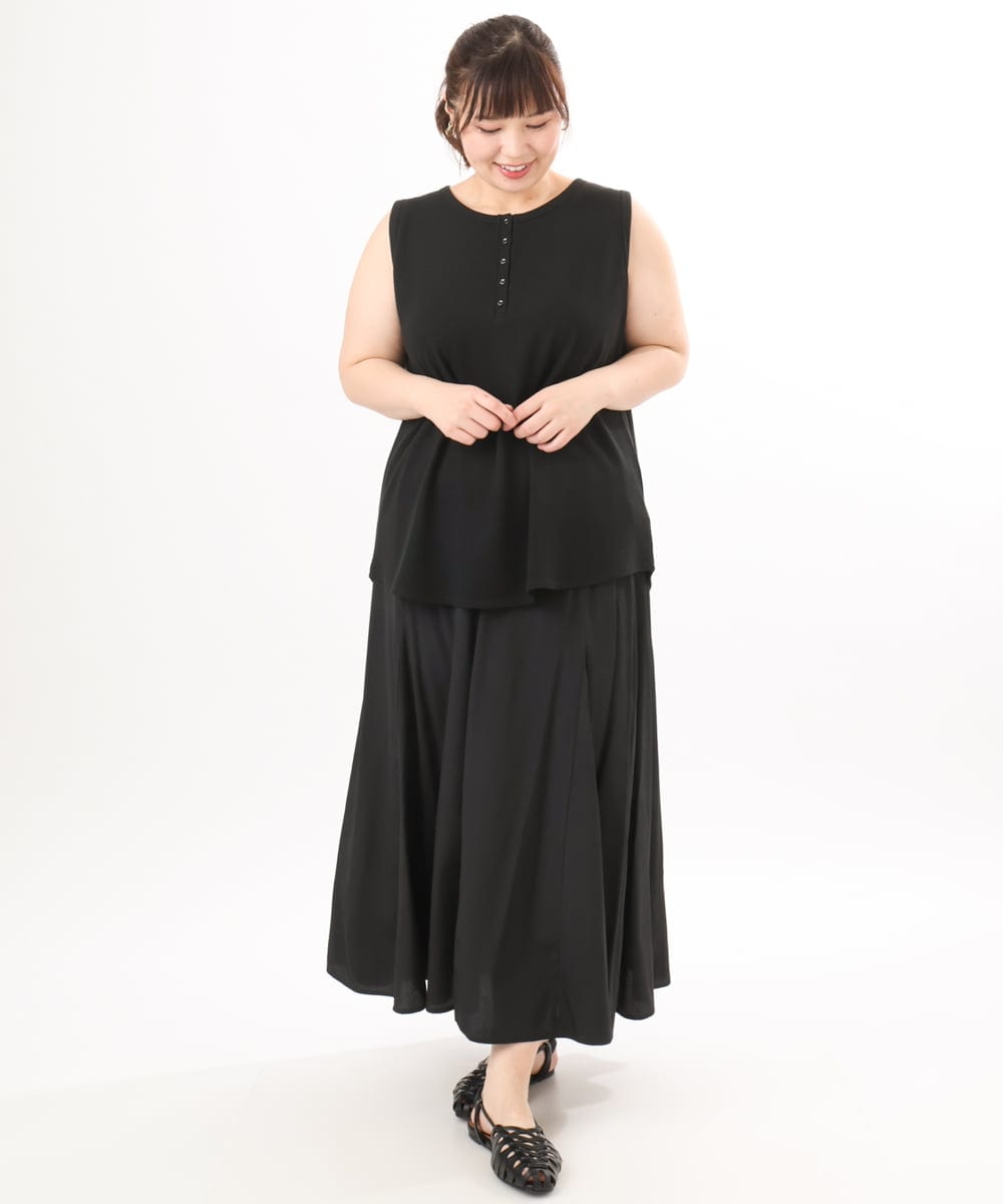 OLKED07059 eur3(エウルキューブ) 【WEB先行販売】【大きいサイズ】ヘンリーネックタンクトップ ブラック