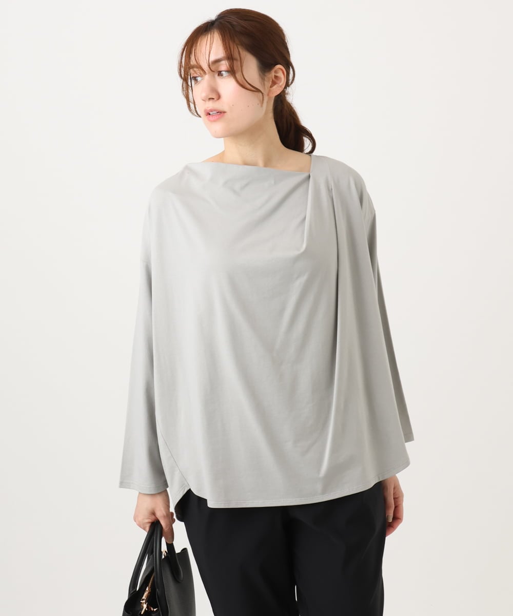 OLKED09069 eur3(エウルキューブ) 【大きいサイズ】ドレープネックトップス ライトグレー