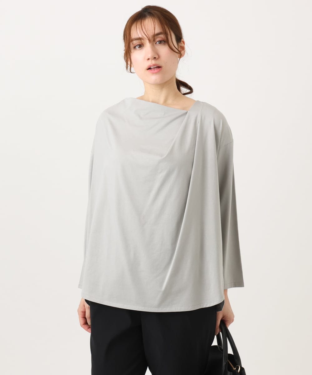 OLKED09069 eur3(エウルキューブ) 【大きいサイズ】ドレープネックトップス ライトグレー