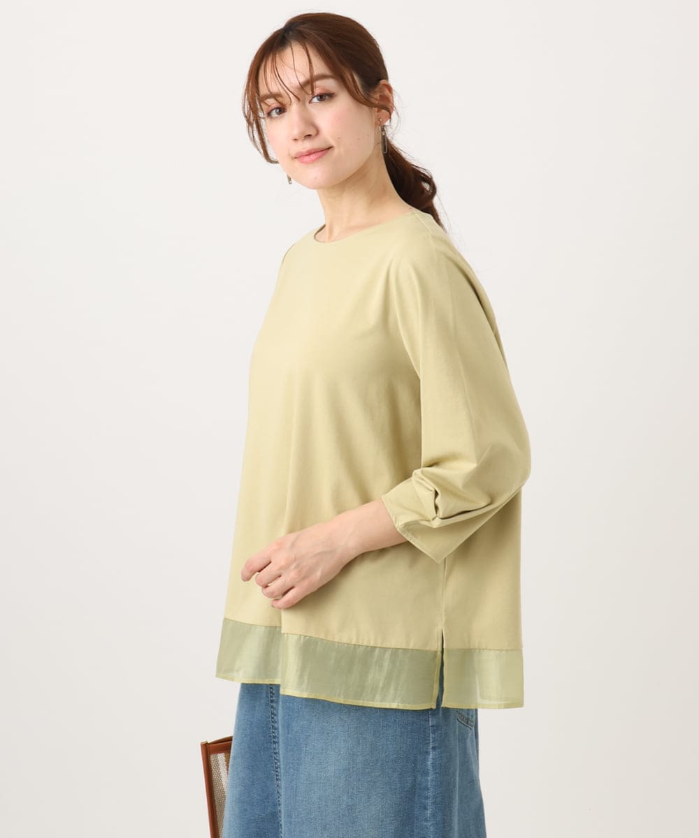 OLKED10079 eur3(エウルキューブ) 【WEB先行販売】【大きいサイズ】裾シア―カットソー ライトイエロー