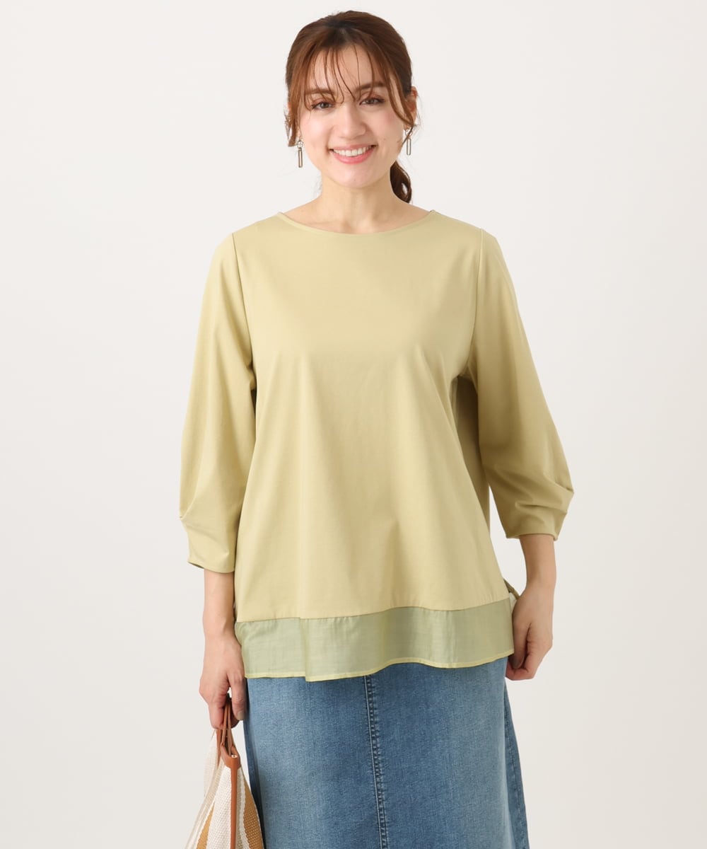 OLKED10079 eur3(エウルキューブ) 【WEB先行販売】【大きいサイズ】裾シア―カットソー ライトイエロー