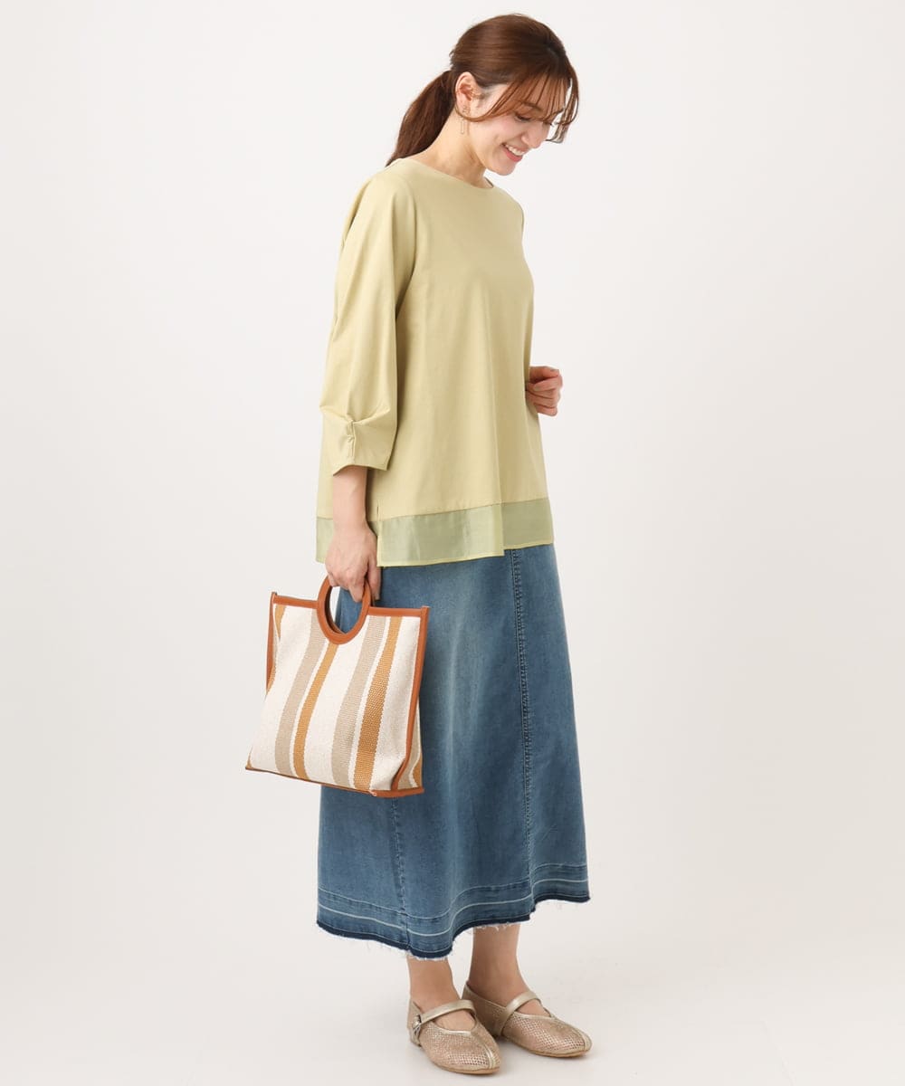 OLKED10079 eur3(エウルキューブ) 【WEB先行販売】【大きいサイズ】裾シア―カットソー ライトイエロー