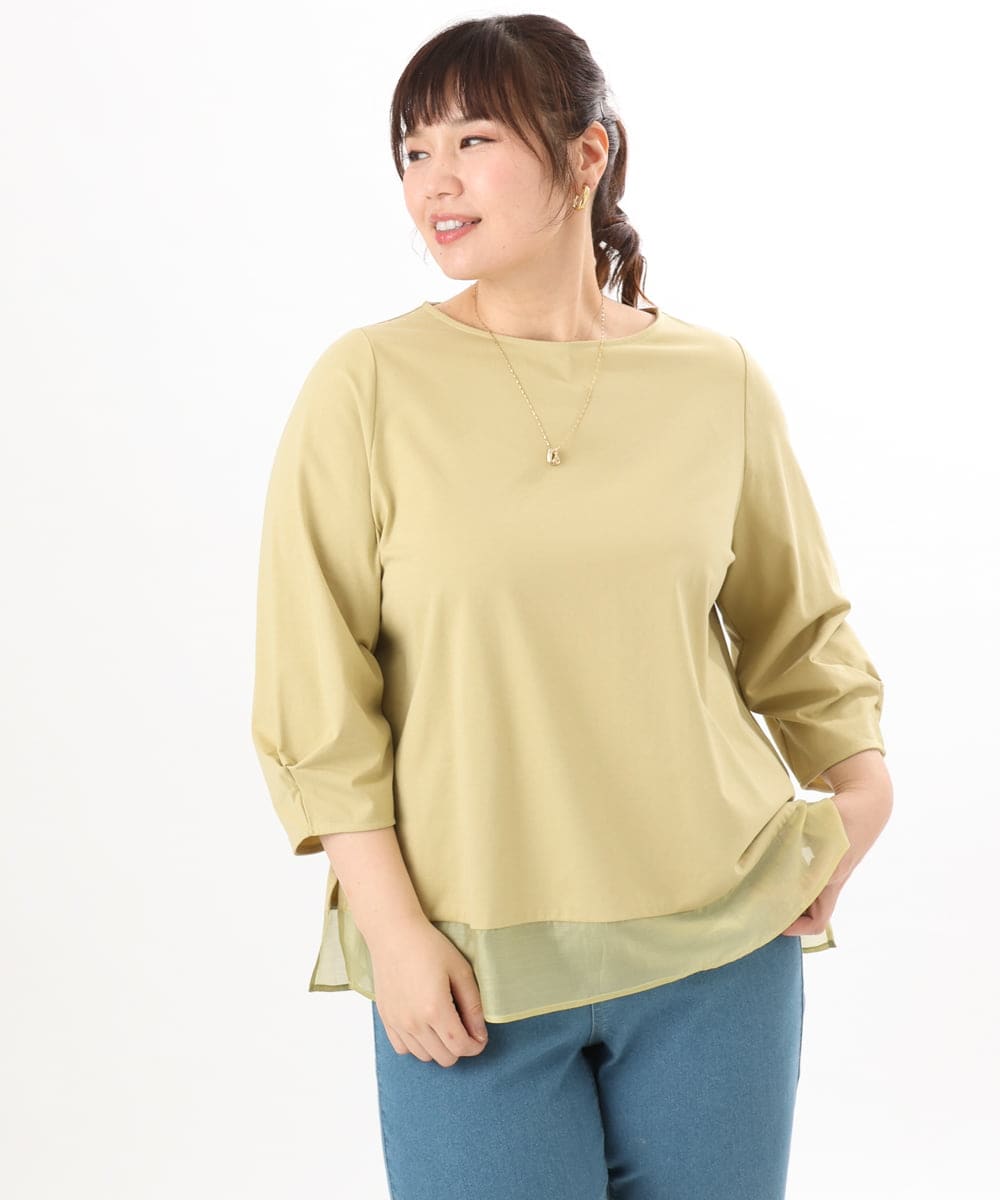 OLKED10079 eur3(エウルキューブ) 【WEB先行販売】【大きいサイズ】裾シア―カットソー ライトイエロー