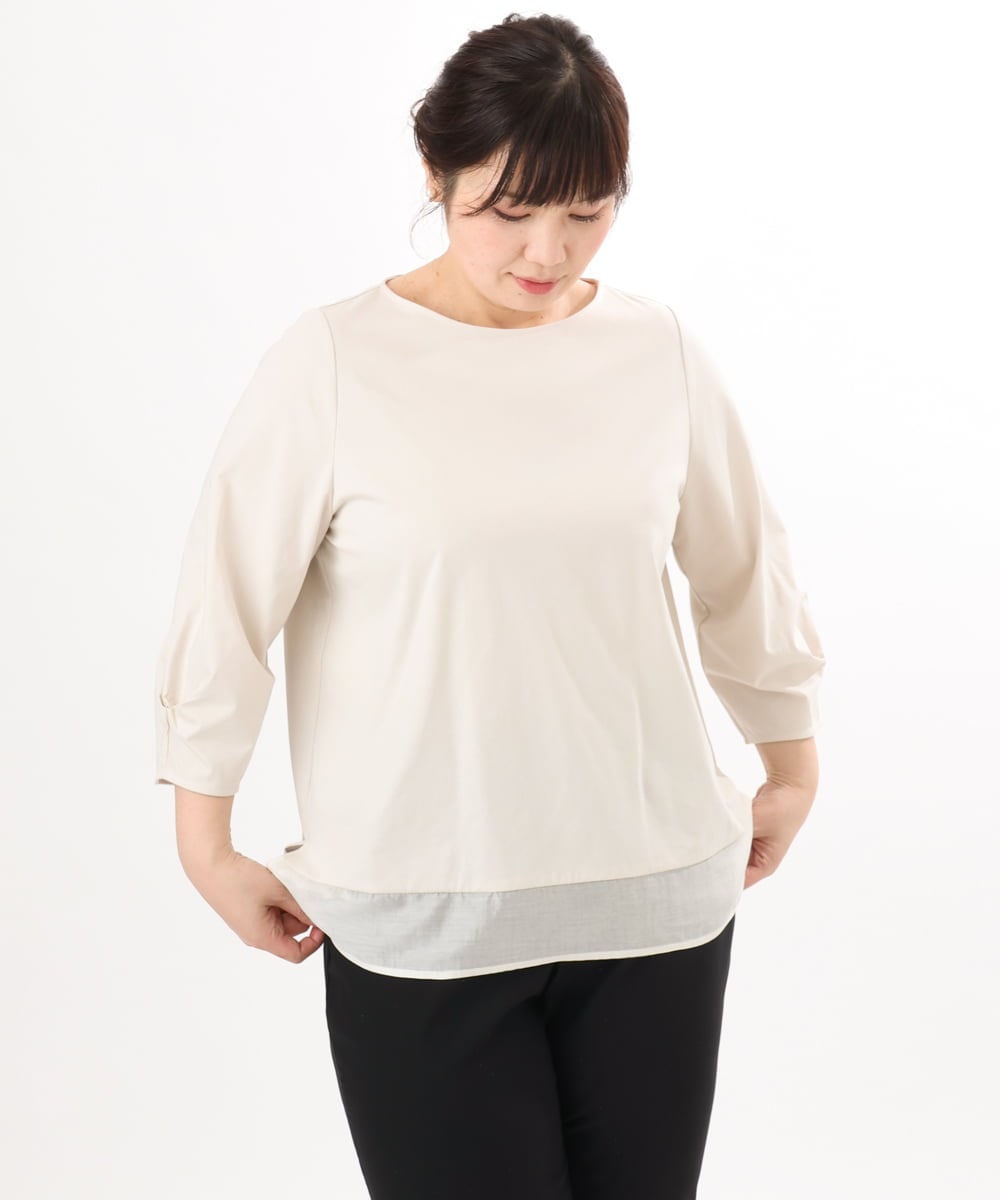 OLKED10079 eur3(エウルキューブ) 【WEB先行販売】【大きいサイズ】裾シア―カットソー ライトグレー