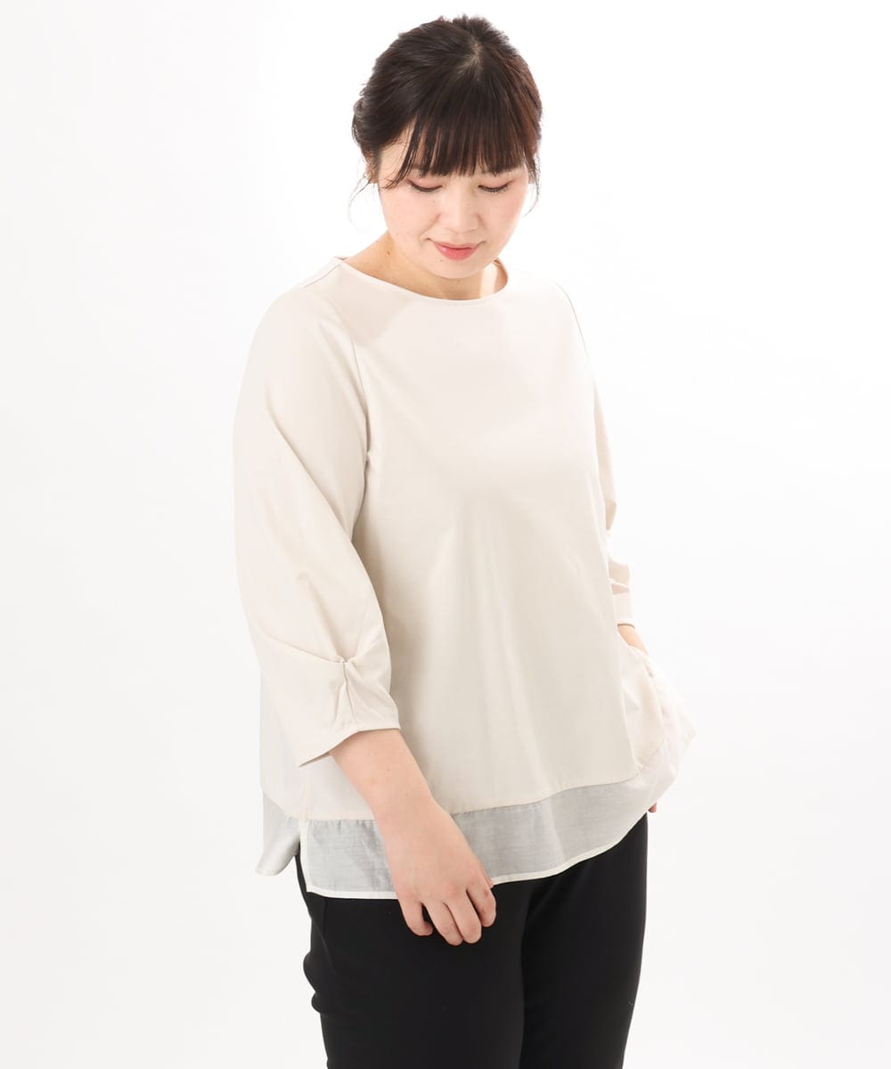 OLKED10079 eur3(エウルキューブ) 【WEB先行販売】【大きいサイズ】裾シア―カットソー ライトグレー