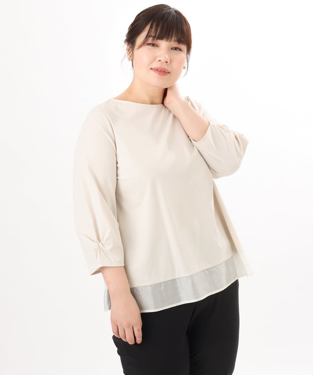 OLKED10079 eur3(エウルキューブ) 【WEB先行販売】【大きいサイズ】裾シア―カットソー ライトグレー