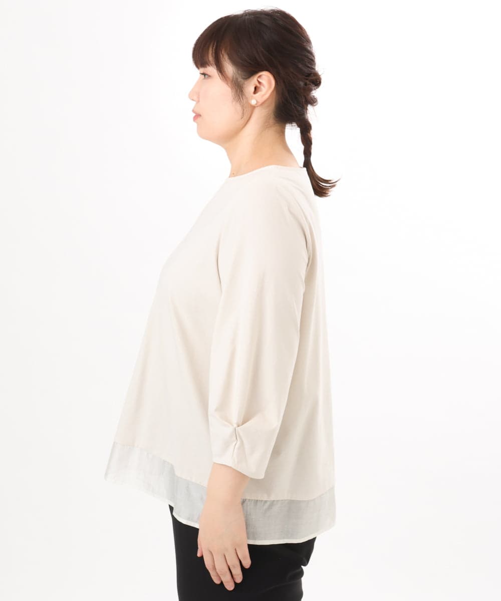 OLKED10079 eur3(エウルキューブ) 【WEB先行販売】【大きいサイズ】裾シア―カットソー ライトグレー