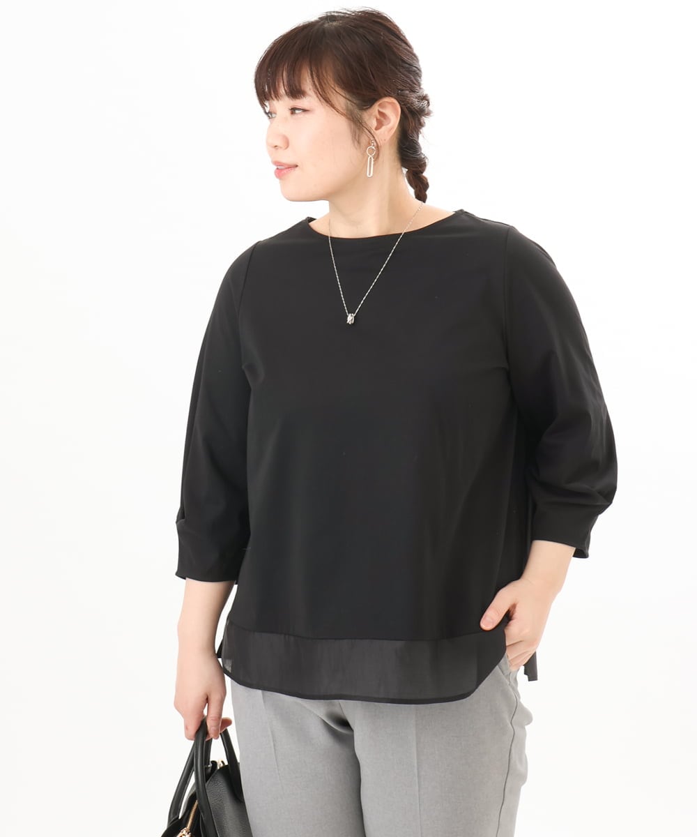 OLKED10079 eur3(エウルキューブ) 【WEB先行販売】【大きいサイズ】裾シア―カットソー ブラック