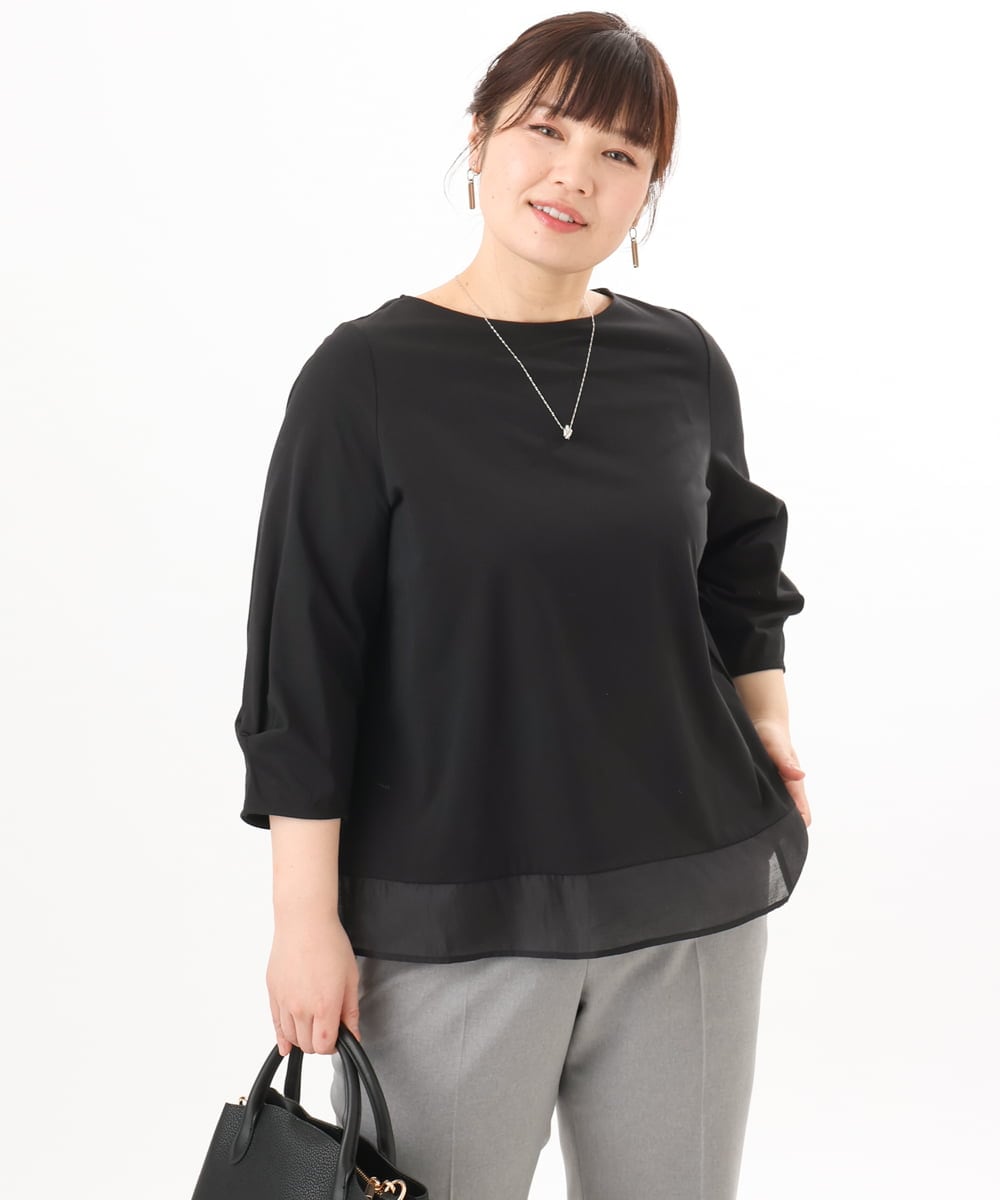 OLKED10079 eur3(エウルキューブ) 【WEB先行販売】【大きいサイズ】裾シア―カットソー ブラック