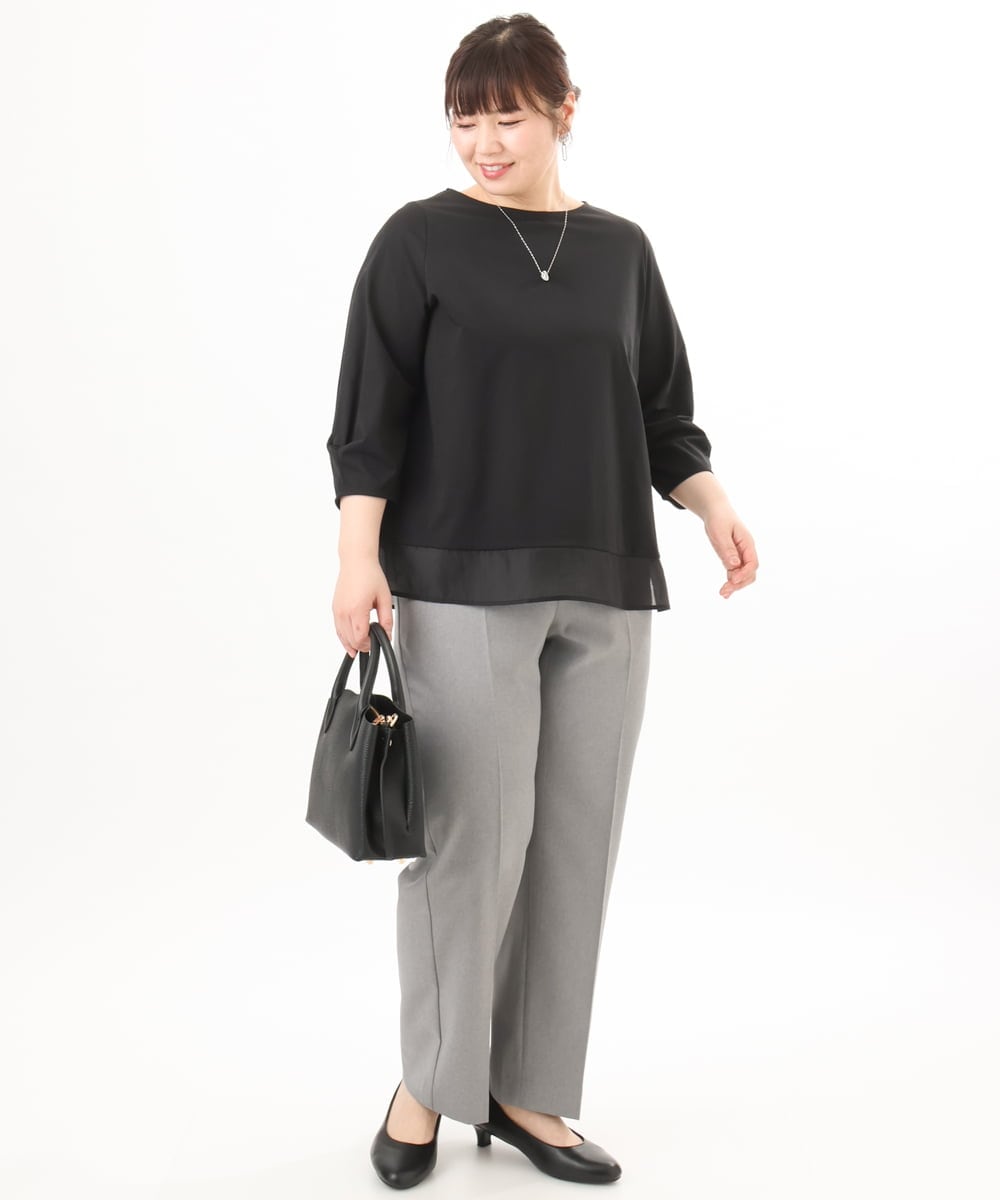 OLKED10079 eur3(エウルキューブ) 【WEB先行販売】【大きいサイズ】裾シア―カットソー ブラック