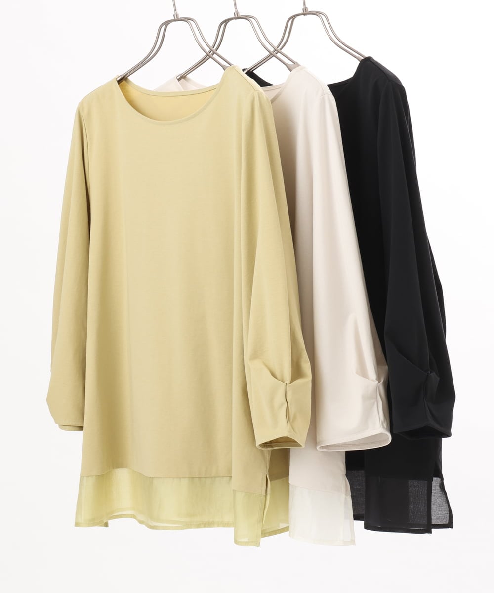 OLKED10079 eur3(エウルキューブ) 【WEB先行販売】【大きいサイズ】裾シア―カットソー ブラック