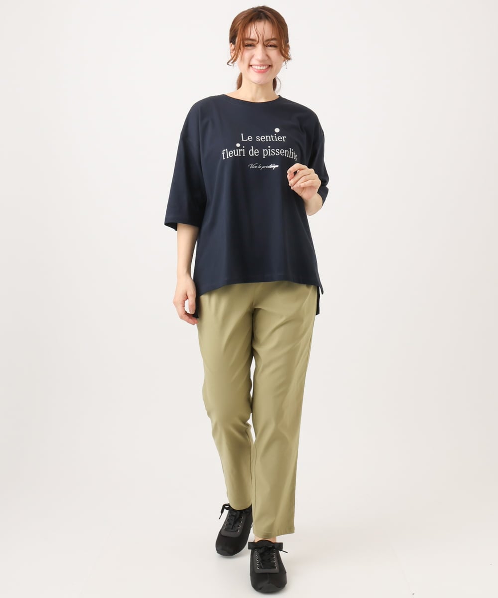 OLKED11049 eur3(エウルキューブ) 【WEB先行販売】【大きいサイズ】コットンロゴTシャツ ネイビー