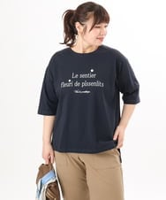 OLKED11049 eur3(エウルキューブ) 【WEB先行販売】【大きいサイズ】コットンロゴTシャツ ネイビー