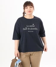 OLKED11049 eur3(エウルキューブ) 【WEB先行販売】【大きいサイズ】コットンロゴTシャツ ネイビー