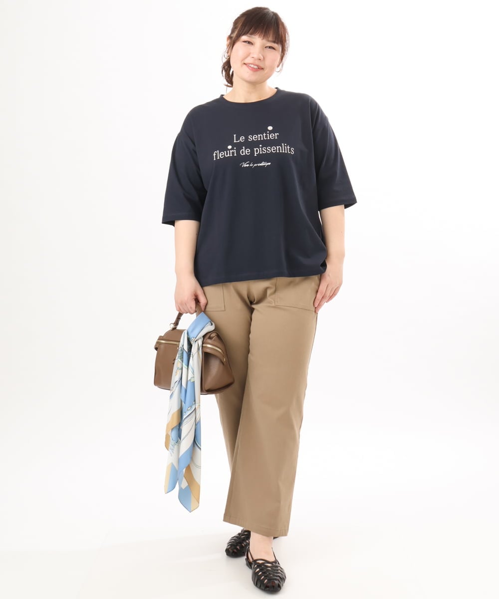 OLKED11049 eur3(エウルキューブ) 【WEB先行販売】【大きいサイズ】コットンロゴTシャツ ネイビー