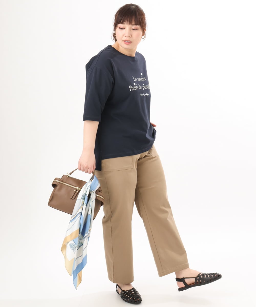 OLKED11049 eur3(エウルキューブ) 【WEB先行販売】【大きいサイズ】コットンロゴTシャツ ネイビー