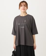 OLKED11049 eur3(エウルキューブ) 【WEB先行販売】【大きいサイズ】コットンロゴTシャツ ダークグレー