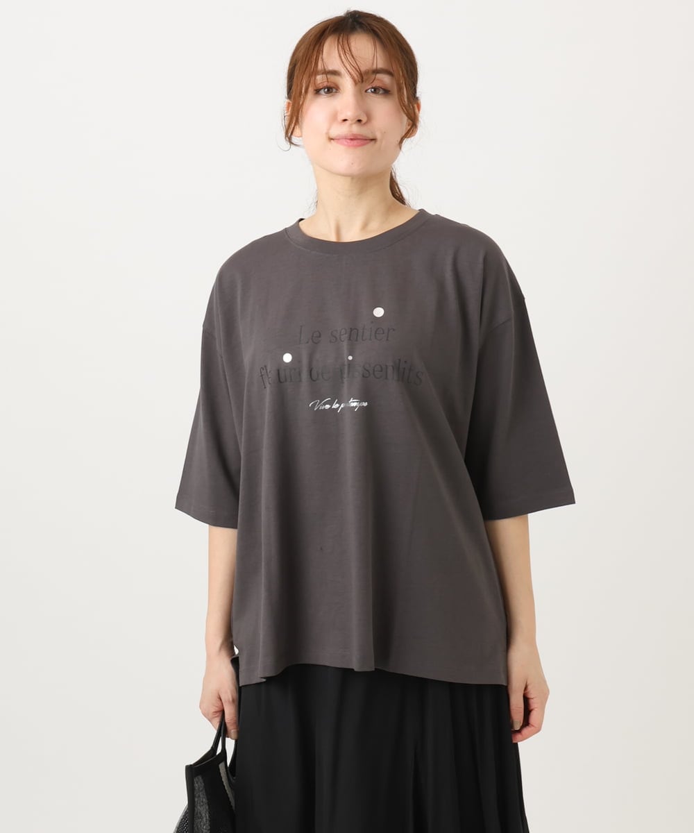 OLKED11049 eur3(エウルキューブ) 【WEB先行販売】【大きいサイズ】コットンロゴTシャツ ダークグレー