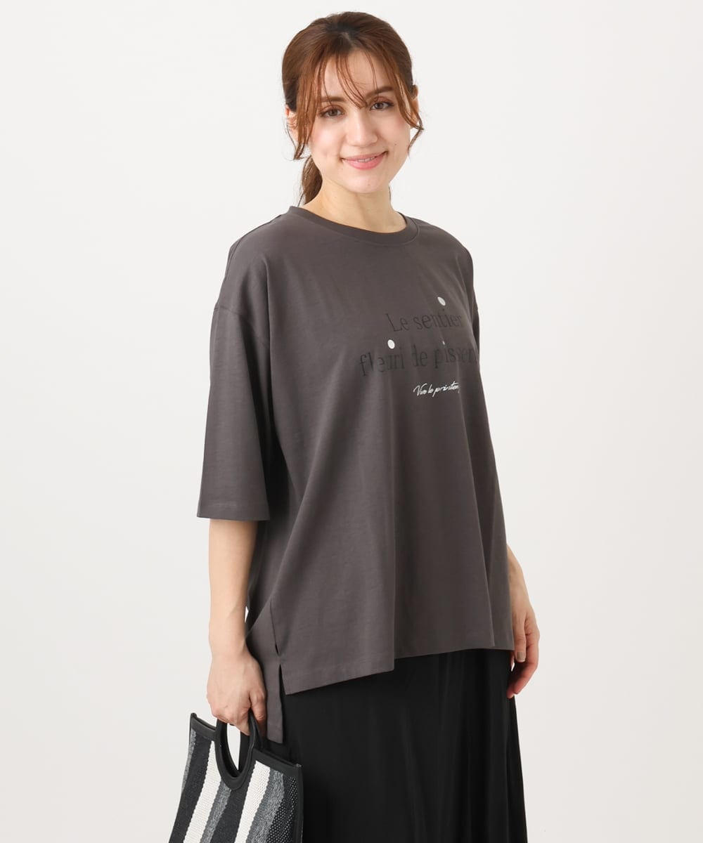 OLKED11049 eur3(エウルキューブ) 【WEB先行販売】【大きいサイズ】コットンロゴTシャツ ダークグレー