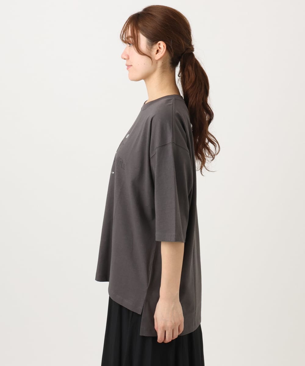 OLKED11049 eur3(エウルキューブ) 【WEB先行販売】【大きいサイズ】コットンロゴTシャツ ダークグレー