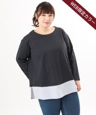 OLKED13089 eur3(エウルキューブ) 【大きいサイズ】裾ストライプカットソー ネイビー（WEB限定カラー）